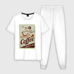 Пижама хлопковая мужская Coffee Cup Retro, цвет: белый