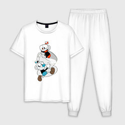 Пижама хлопковая мужская Чашки Cuphead, цвет: белый