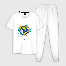 Пижама хлопковая мужская Volleyball Splash, цвет: белый