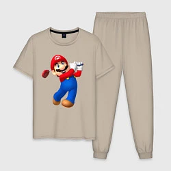 Пижама хлопковая мужская Марио - крутейший гольфист Super Mario, цвет: миндальный