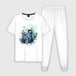 Пижама хлопковая мужская Фотоаппарат рисунок, цвет: белый