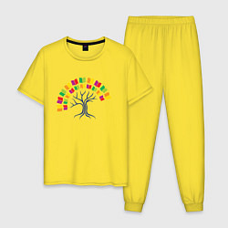 Пижама хлопковая мужская Дерево знаний из книг, цвет: желтый