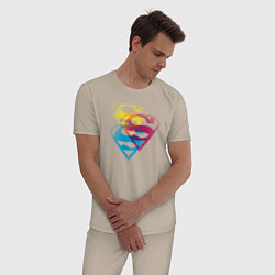 Пижама хлопковая мужская Лого Супермена, цвет: миндальный — фото 2