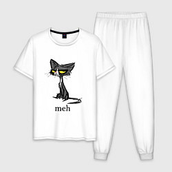 Пижама хлопковая мужская Cat meh, цвет: белый