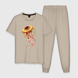 Пижама хлопковая мужская Морская медуза, цвет: миндальный