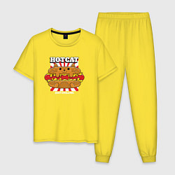 Пижама хлопковая мужская Кот - хотдог, цвет: желтый