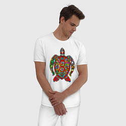 Пижама хлопковая мужская Психоделическая черепаха, цвет: белый — фото 2