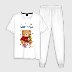 Пижама хлопковая мужская СЧАСТЛИВЫЙ МИШКА HAPPY BEAR CUTE 100%, цвет: белый