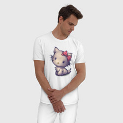 Пижама хлопковая мужская Кыська, цвет: белый — фото 2