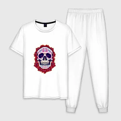 Пижама хлопковая мужская Skull - Roses, цвет: белый