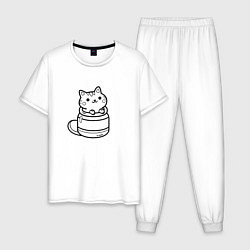 Пижама хлопковая мужская Котик в банке, цвет: белый