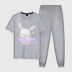 Пижама хлопковая мужская Милый Крольчонок Внутри Чашки, цвет: меланж