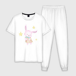 Пижама хлопковая мужская Милый Крольчонок Танцует Со Звёздами, цвет: белый
