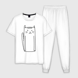 Пижама хлопковая мужская Длинный белый кот, цвет: белый