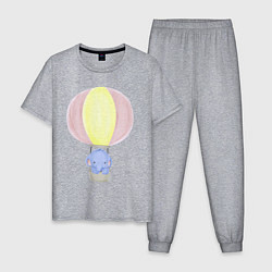 Пижама хлопковая мужская Милый Слонёнок На Воздушном Шаре, цвет: меланж