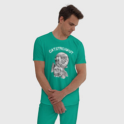 Пижама хлопковая мужская Котстронавт, цвет: зеленый — фото 2