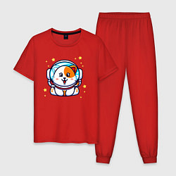 Пижама хлопковая мужская Котенок Астронавт, цвет: красный