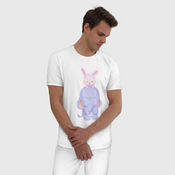 Пижама хлопковая мужская Милый Слонёнок и Кролик Играют Вместе, цвет: белый — фото 2