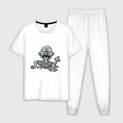 Пижама хлопковая мужская Живой зомби, цвет: белый