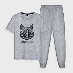 Пижама хлопковая мужская Кот в стиле Мандала Mandala Cat, цвет: меланж