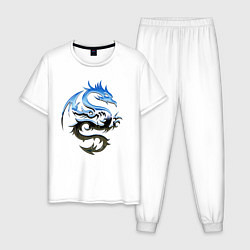 Пижама хлопковая мужская Хромированный дракон, цвет: белый