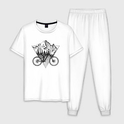 Пижама хлопковая мужская Downhill ride bike, цвет: белый