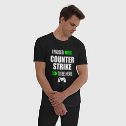 Пижама хлопковая мужская I Paused Counter Strike To Be Here с зелеными стре, цвет: черный — фото 2