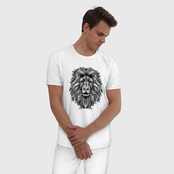 Пижама хлопковая мужская Лев в стиле Мандала Mandala Lion, цвет: белый — фото 2