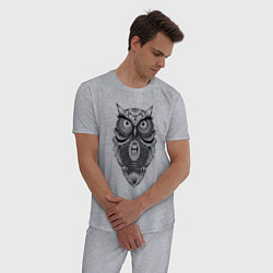 Пижама хлопковая мужская Сова в стиле Мандала Mandala Owl, цвет: меланж — фото 2