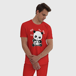 Пижама хлопковая мужская Панда геймер, цвет: красный — фото 2