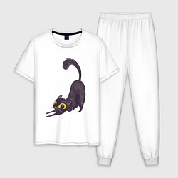 Пижама хлопковая мужская Черная кошечка, цвет: белый