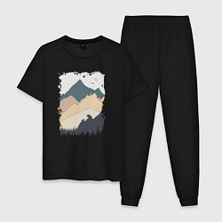 Пижама хлопковая мужская Две медведя на скале, цвет: черный