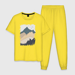 Пижама хлопковая мужская Две медведя на скале, цвет: желтый