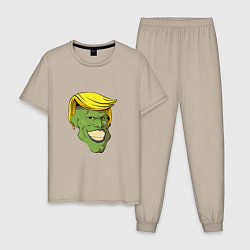 Пижама хлопковая мужская Трамп - Маска, цвет: миндальный