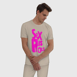 Пижама хлопковая мужская Огромная надпись Sex Pistols, цвет: миндальный — фото 2