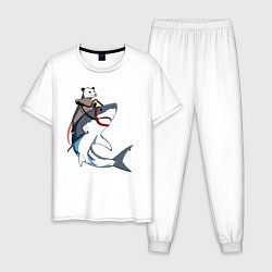 Пижама хлопковая мужская Опоссум верхом на акуле, цвет: белый