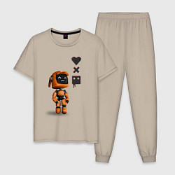 Пижама хлопковая мужская Оранжевый робот с логотипом LDR, цвет: миндальный