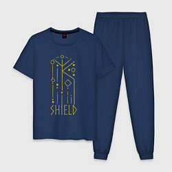 Пижама хлопковая мужская Руническая вязь - Защита, цвет: тёмно-синий