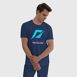 Пижама хлопковая мужская Символ Need for Speed в неоновых цветах, цвет: тёмно-синий — фото 2
