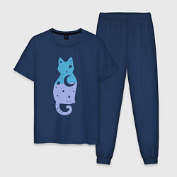 Пижама хлопковая мужская Night - Cat, цвет: тёмно-синий