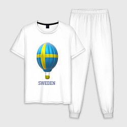 Пижама хлопковая мужская 3d aerostat Sweden flag, цвет: белый