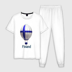 Пижама хлопковая мужская 3d aerostat Finland flag, цвет: белый