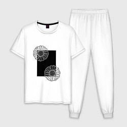Пижама хлопковая мужская Ромашки с черным прямоугольником, цвет: белый