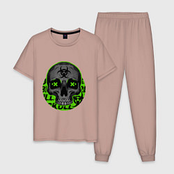 Пижама хлопковая мужская SKULL TOXIC, цвет: пыльно-розовый