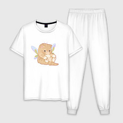 Пижама хлопковая мужская Котик с крыльями, цвет: белый
