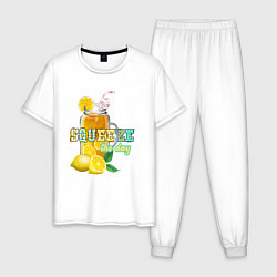 Пижама хлопковая мужская Лимонад в банке, цвет: белый