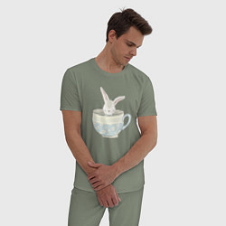 Пижама хлопковая мужская Кролик в чашке, цвет: авокадо — фото 2