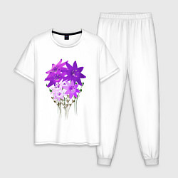 Пижама хлопковая мужская Flowers purple light, цвет: белый