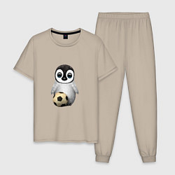 Пижама хлопковая мужская Футбол - Пингвин, цвет: миндальный