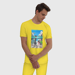 Пижама хлопковая мужская Химэ и Какуси в городе - Скрытые вещи, цвет: желтый — фото 2